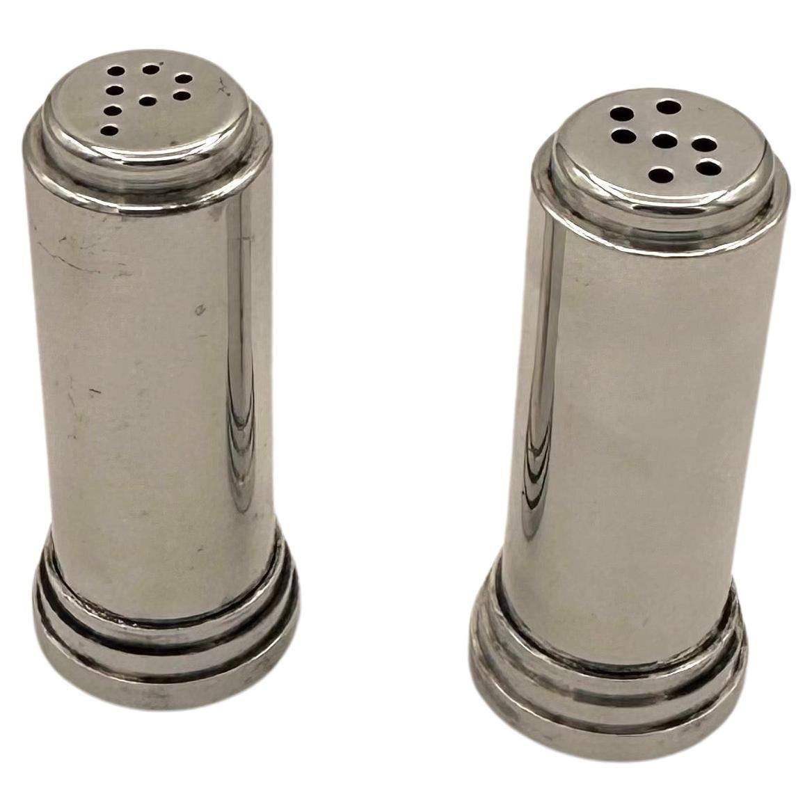 Vintage Pair of Small Art Deco Modernist Chrome Salt and Pepper Shakers For Sale