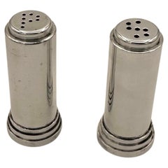 Retro Pair of Small Art Deco Modernist Chrome Salt and Pepper Shakers