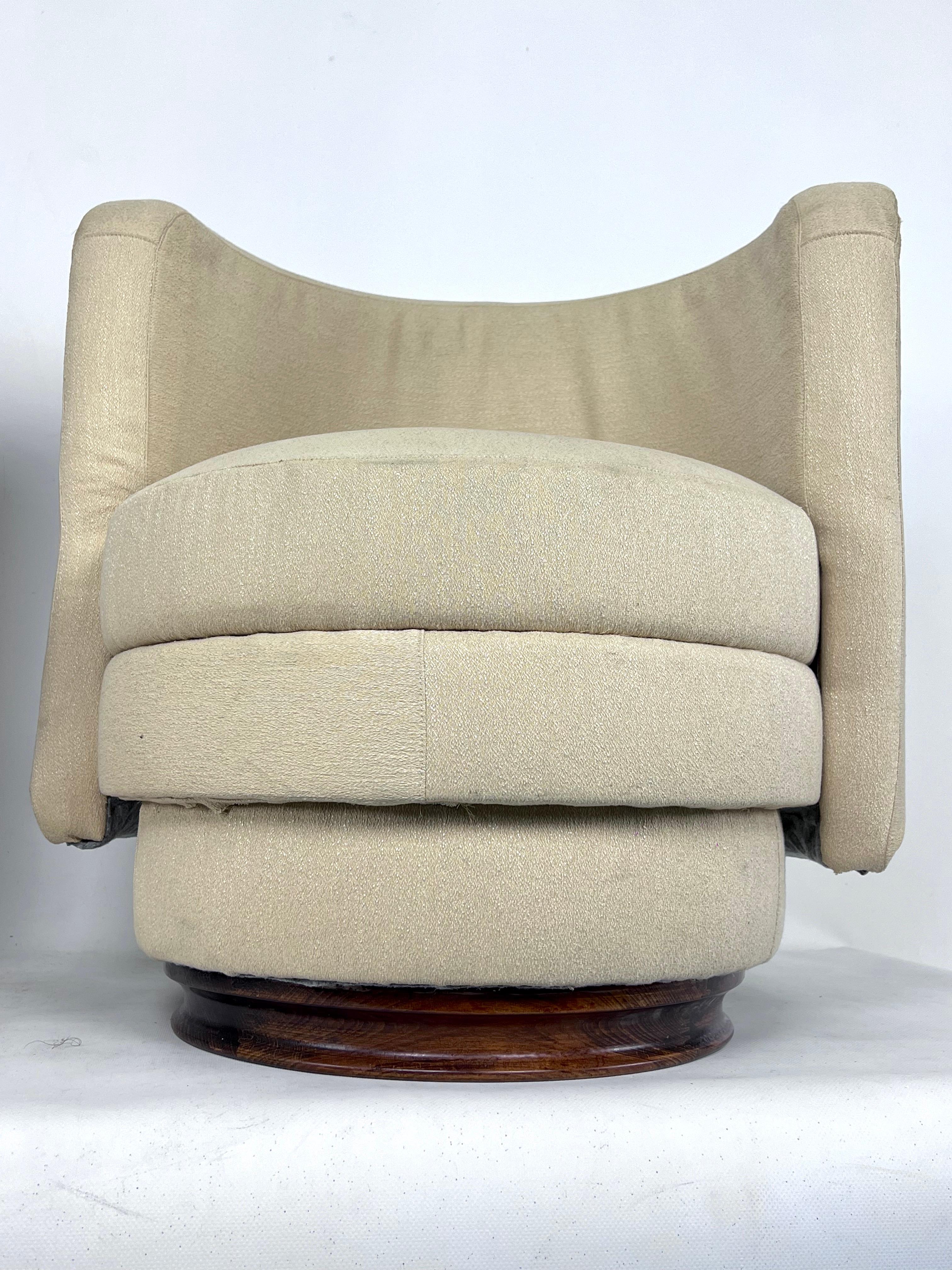 Pareja Vintage de Pequeños Sillones Italianos de Estilo Art Decó, Años 70 Tela en venta