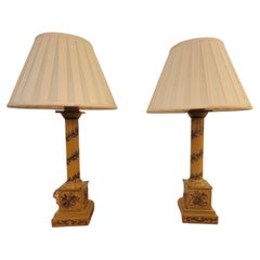 Vintage Pair of Small Mustard & Black Tole Table Lamps