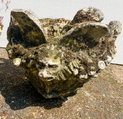 Vintage Pair of Small Reclaimed Weathered Composition Urns Planters 20th C