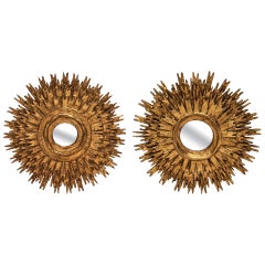 Vintage Pair of Small Sunburst Mirrors