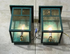 Vintage Pair of Solid Brass Outdoor Wall Lanterns – 13”H x 7”.5W x 7”.5D