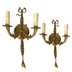 Vintage Pair of Solid Brass Wall-Mount Sconces.