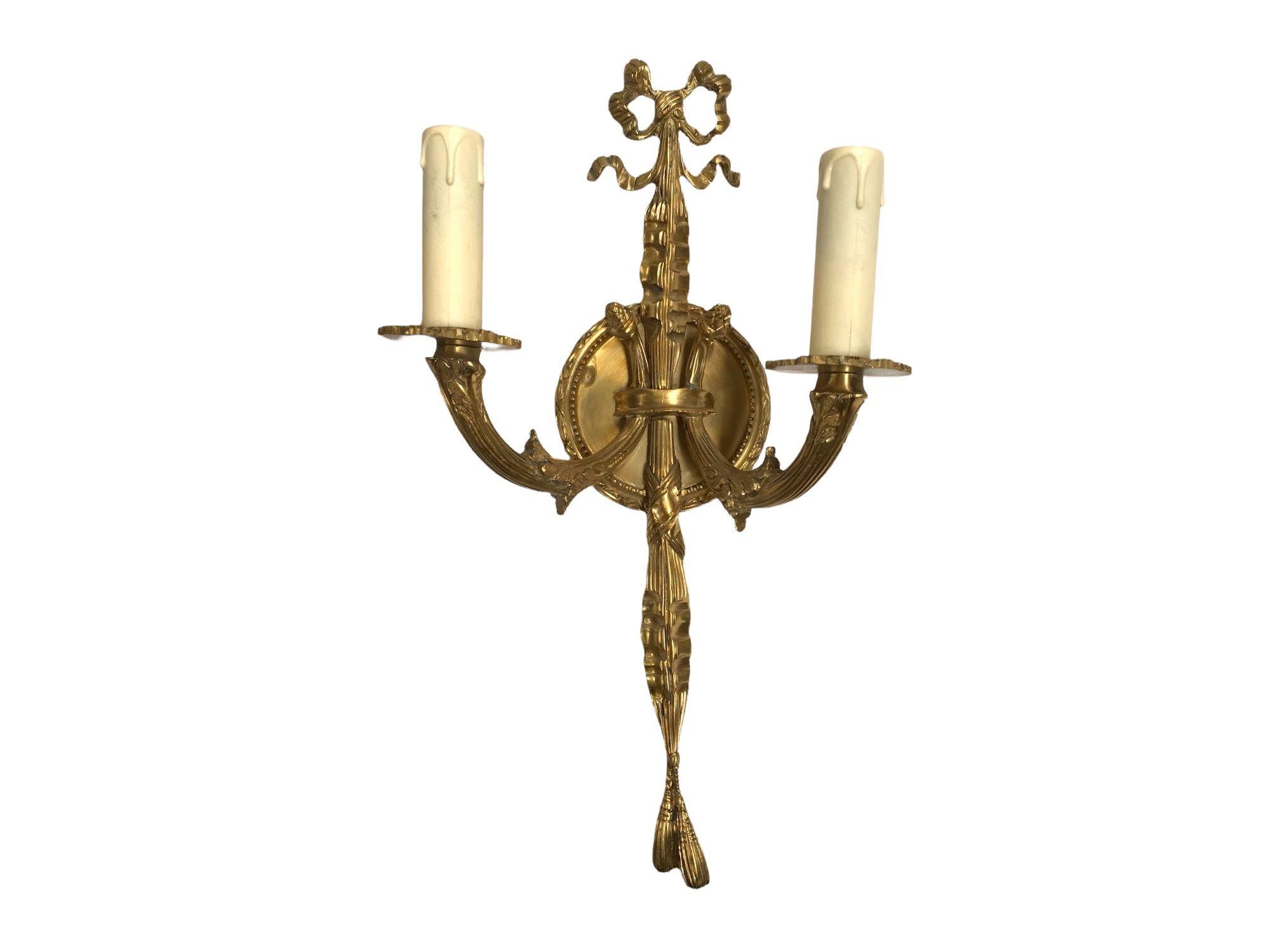 Mid-20th Century Vintage Pair of Solid Brass Wall-mount Sconces. For Sale