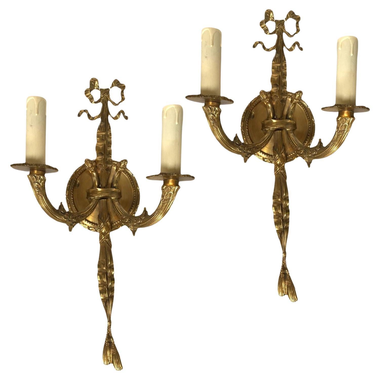 Vintage Pair of Solid Brass Wall-mount Sconces. For Sale
