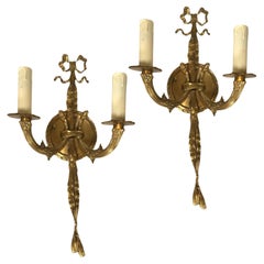 Retro Pair of Solid Brass Wall-mount Sconces.