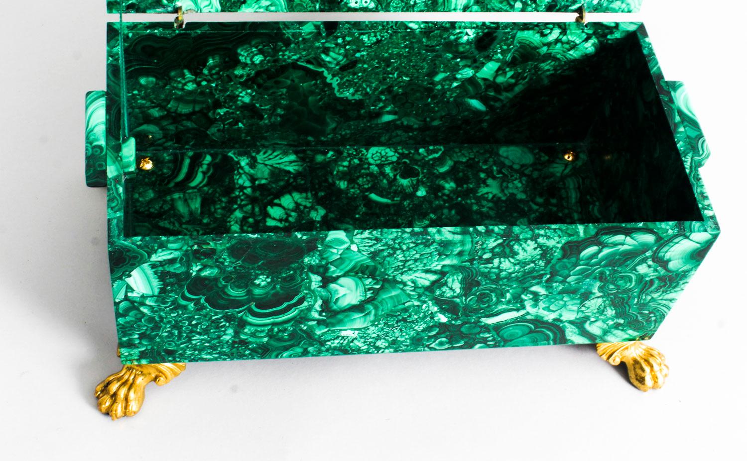 Vintage Pair of Solid Malachite and Gilt Bronze Domed Casket, 20th Century 6