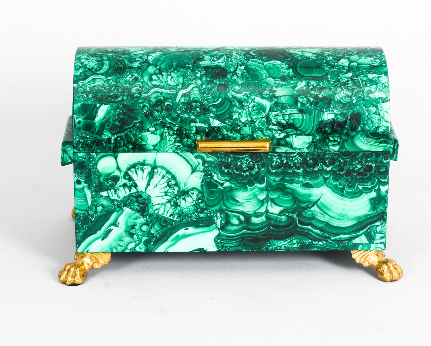 Vintage Pair of Solid Malachite and Gilt Bronze Domed Casket, 20th Century 7