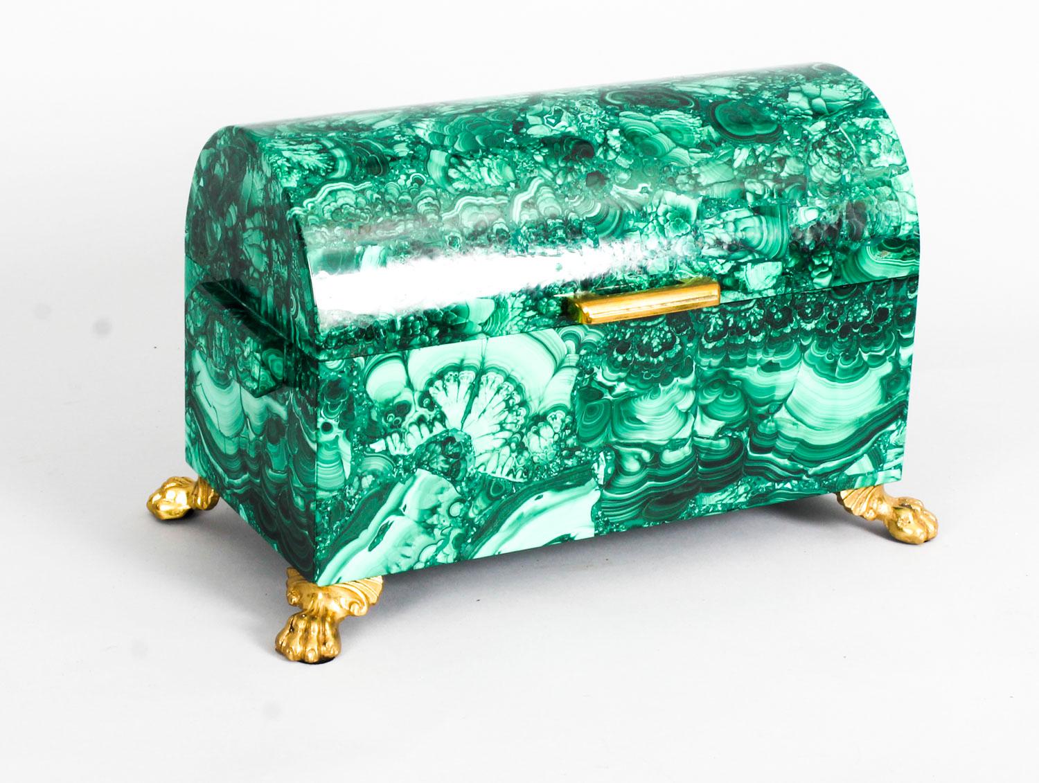 Vintage Pair of Solid Malachite and Gilt Bronze Domed Casket, 20th Century 10