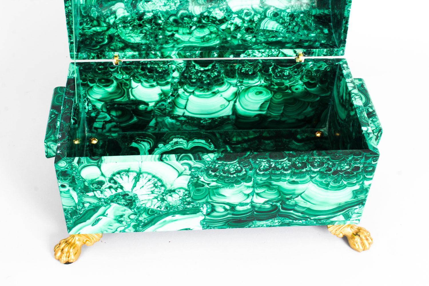 Vintage Pair of Solid Malachite and Gilt Bronze Domed Casket, 20th Century 15