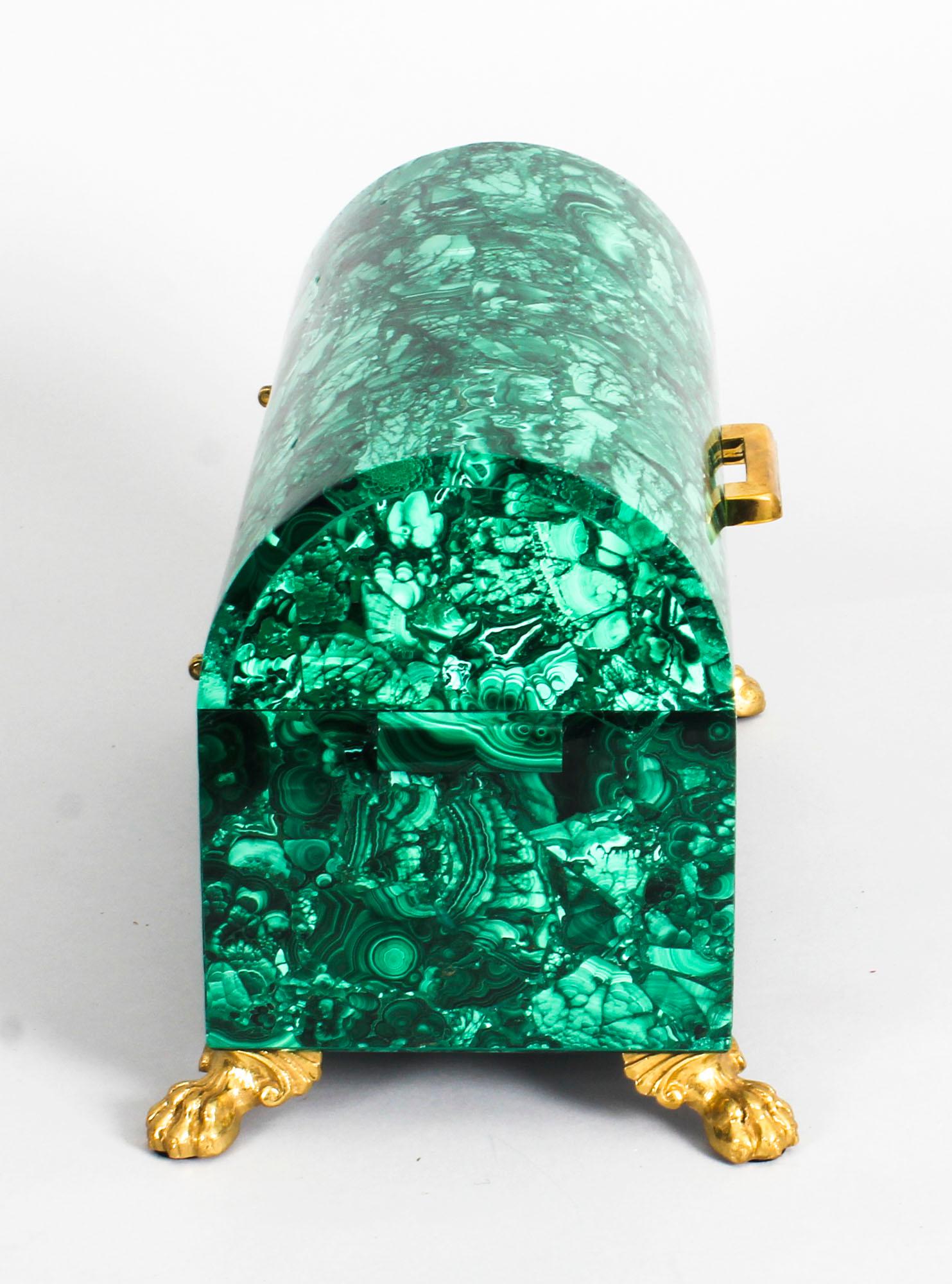 Vintage Pair of Solid Malachite and Gilt Bronze Domed Casket, 20th Century 1