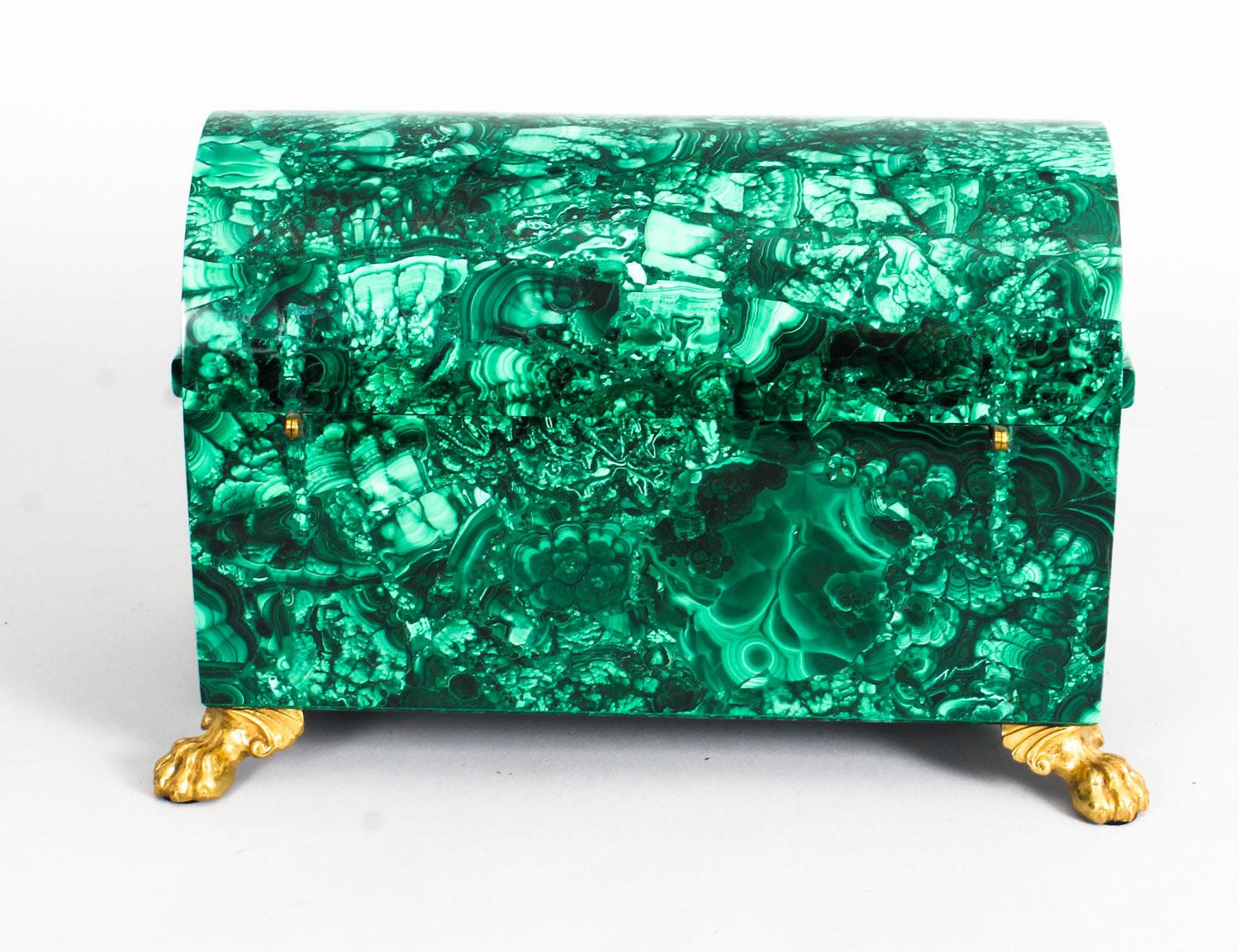 Vintage Pair of Solid Malachite and Gilt Bronze Domed Casket, 20th Century 3