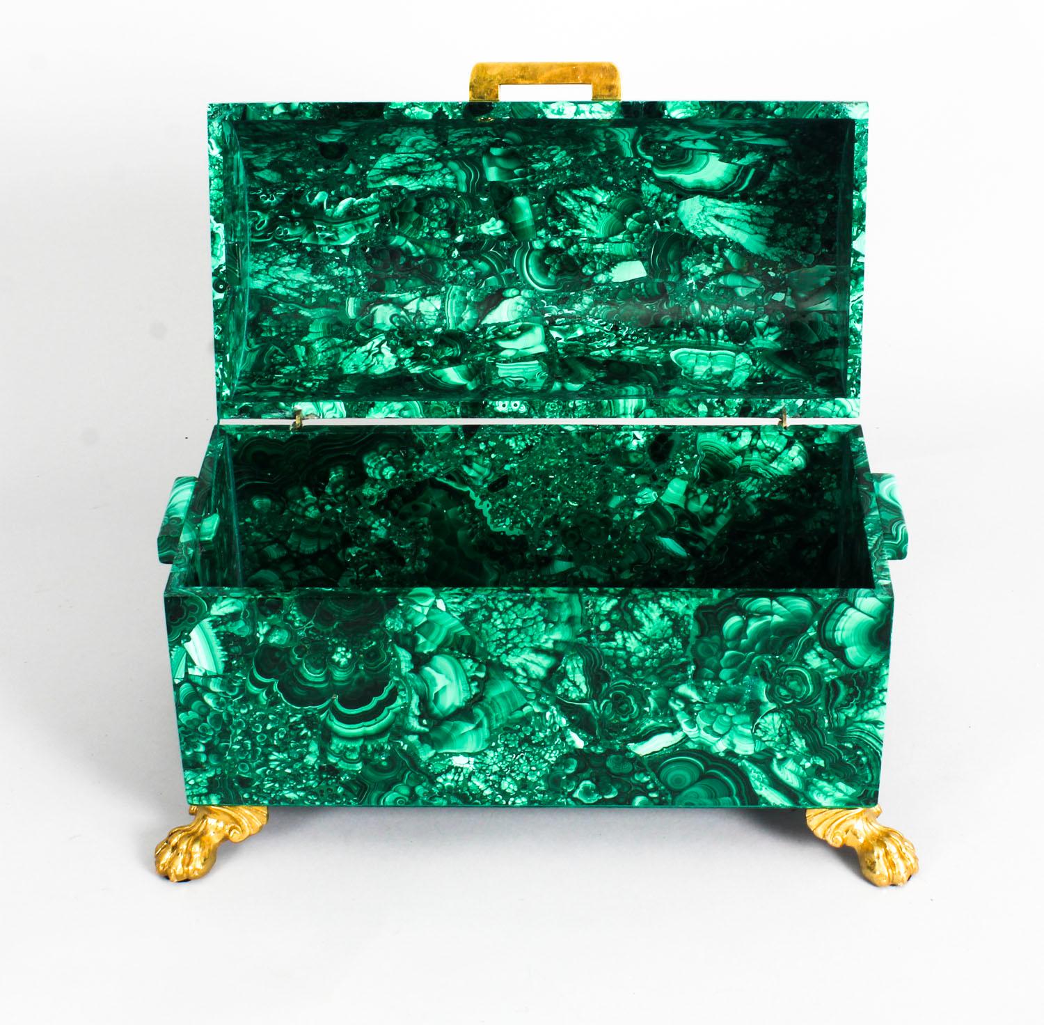 Vintage Pair of Solid Malachite and Gilt Bronze Domed Casket, 20th Century 5