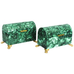 Vintage Pair of Solid Malachite and Gilt Bronze Domed Casket, 20th Century