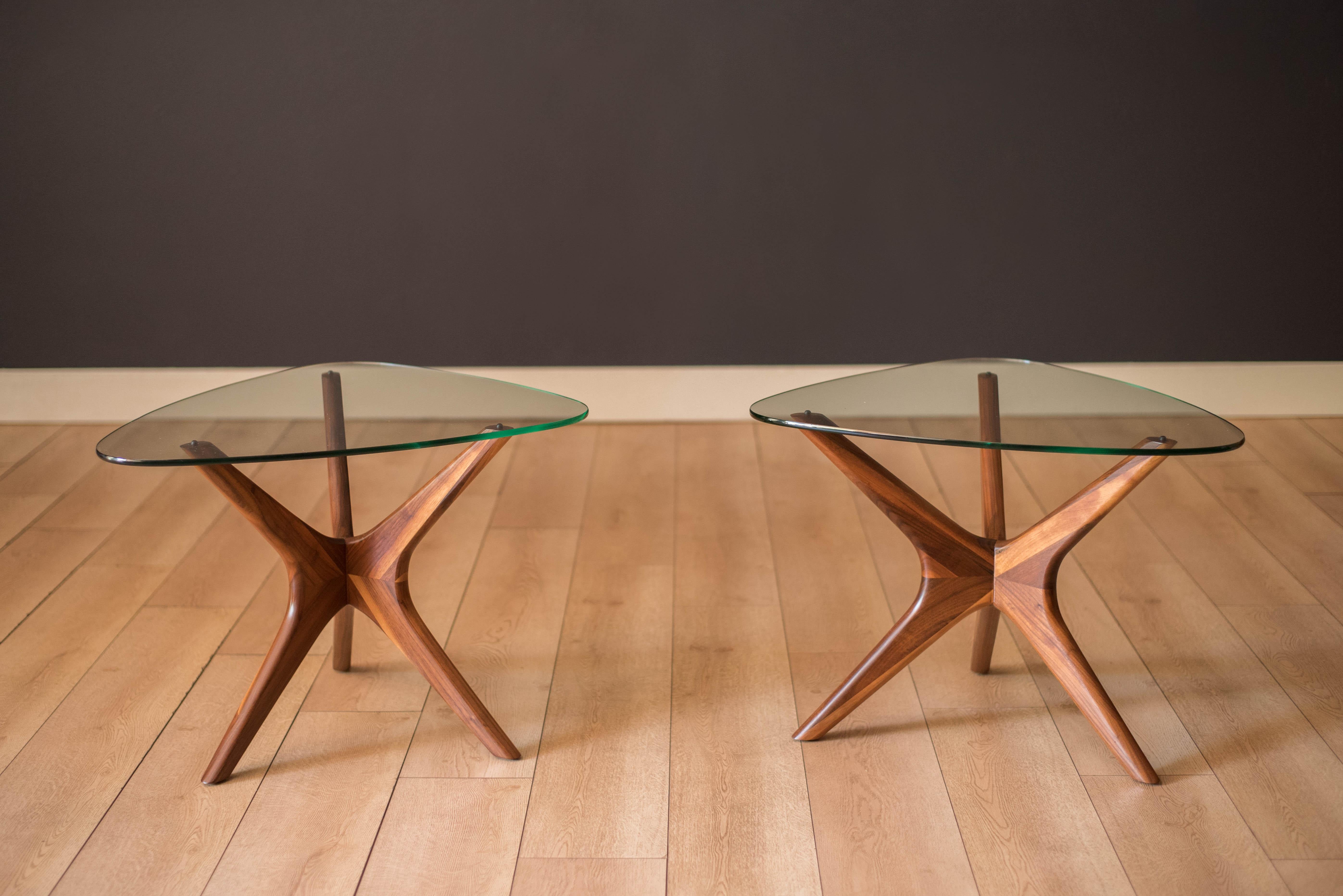 Mid-Century Modern Vintage Pair of Solid Walnut and Glass Jacks End Tables by Adrian Pearsall For Sale
