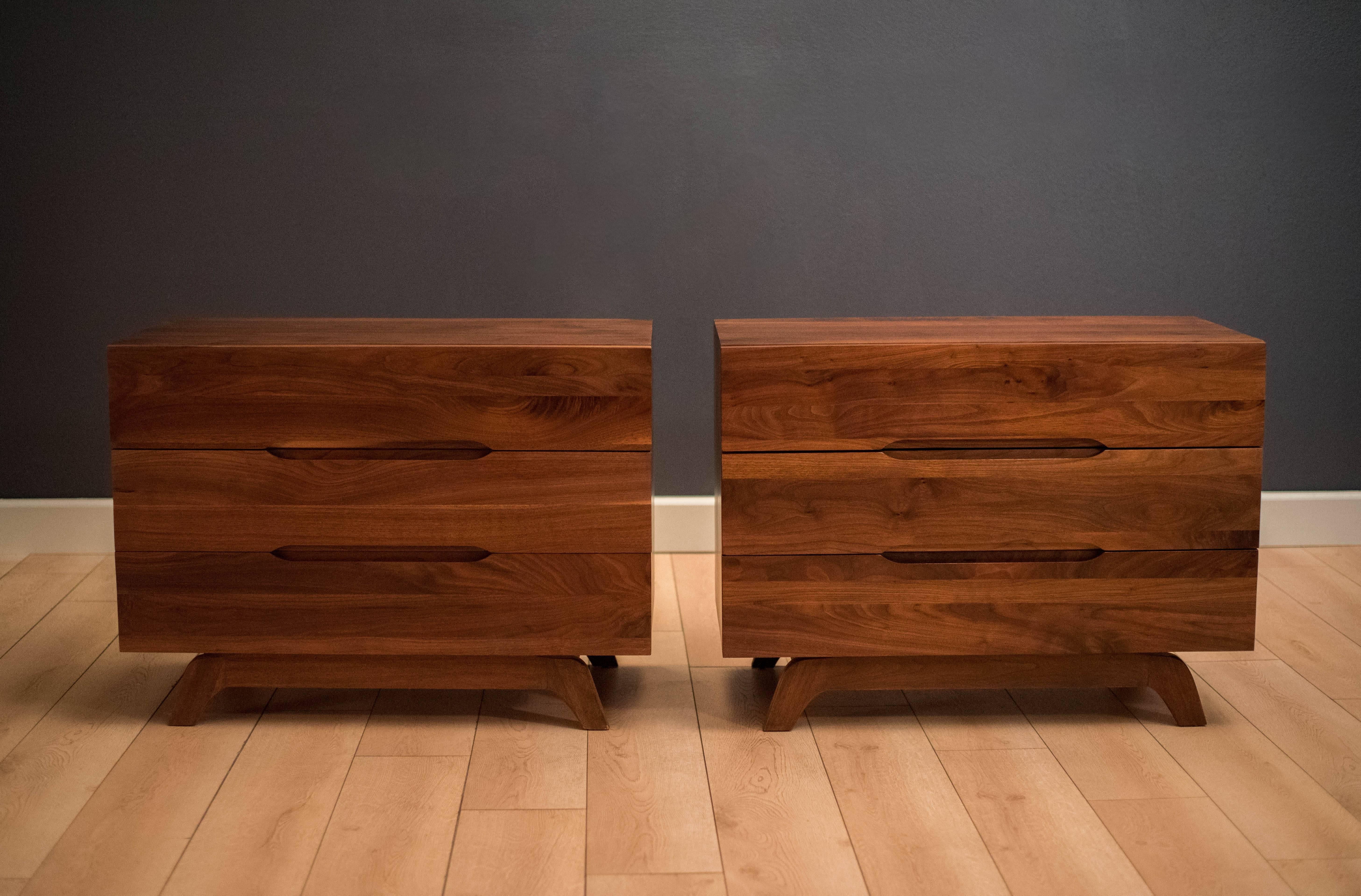 Mid-Century Modern Vintage Pair of Solid Walnut Dresser Chests