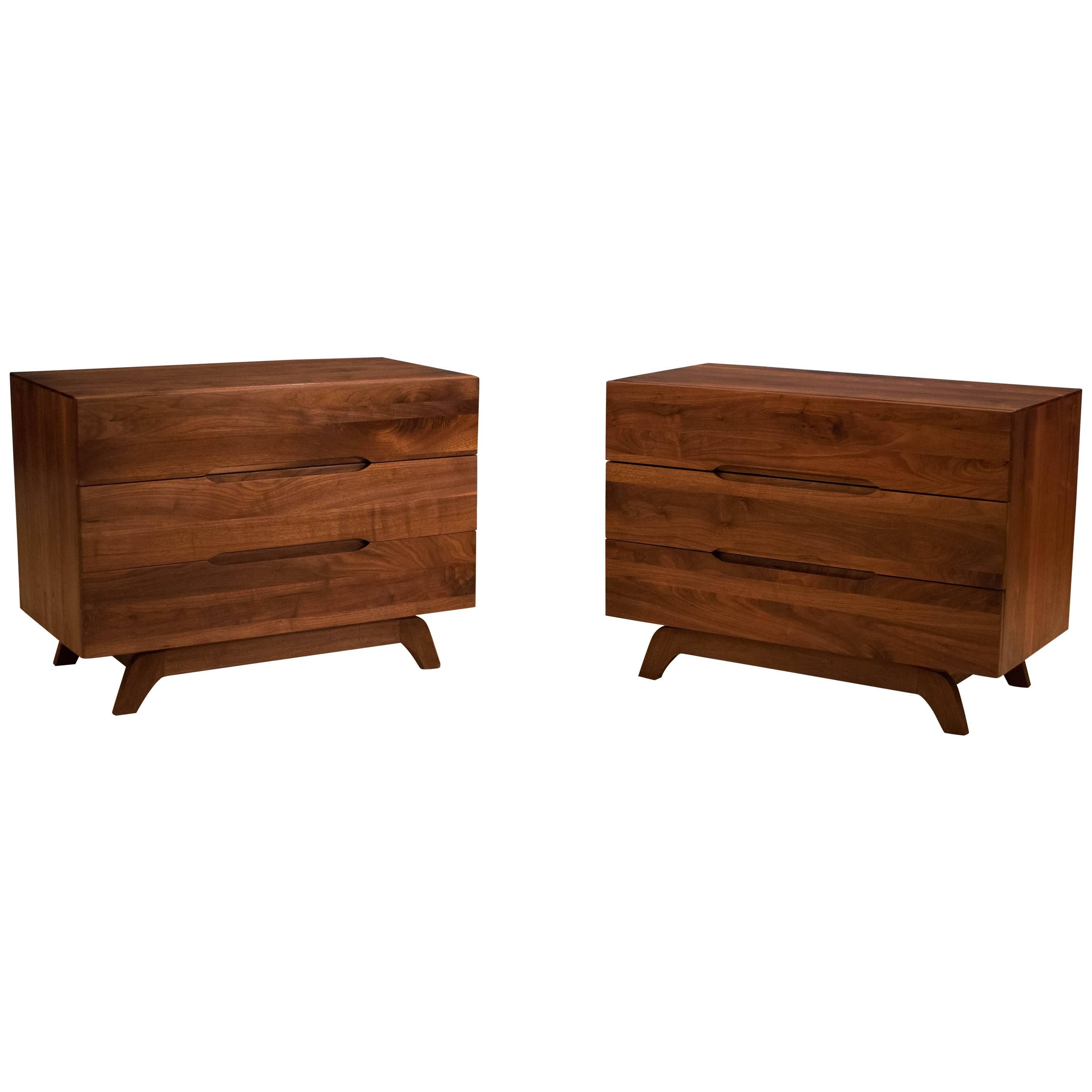 Vintage Pair of Solid Walnut Dresser Chests