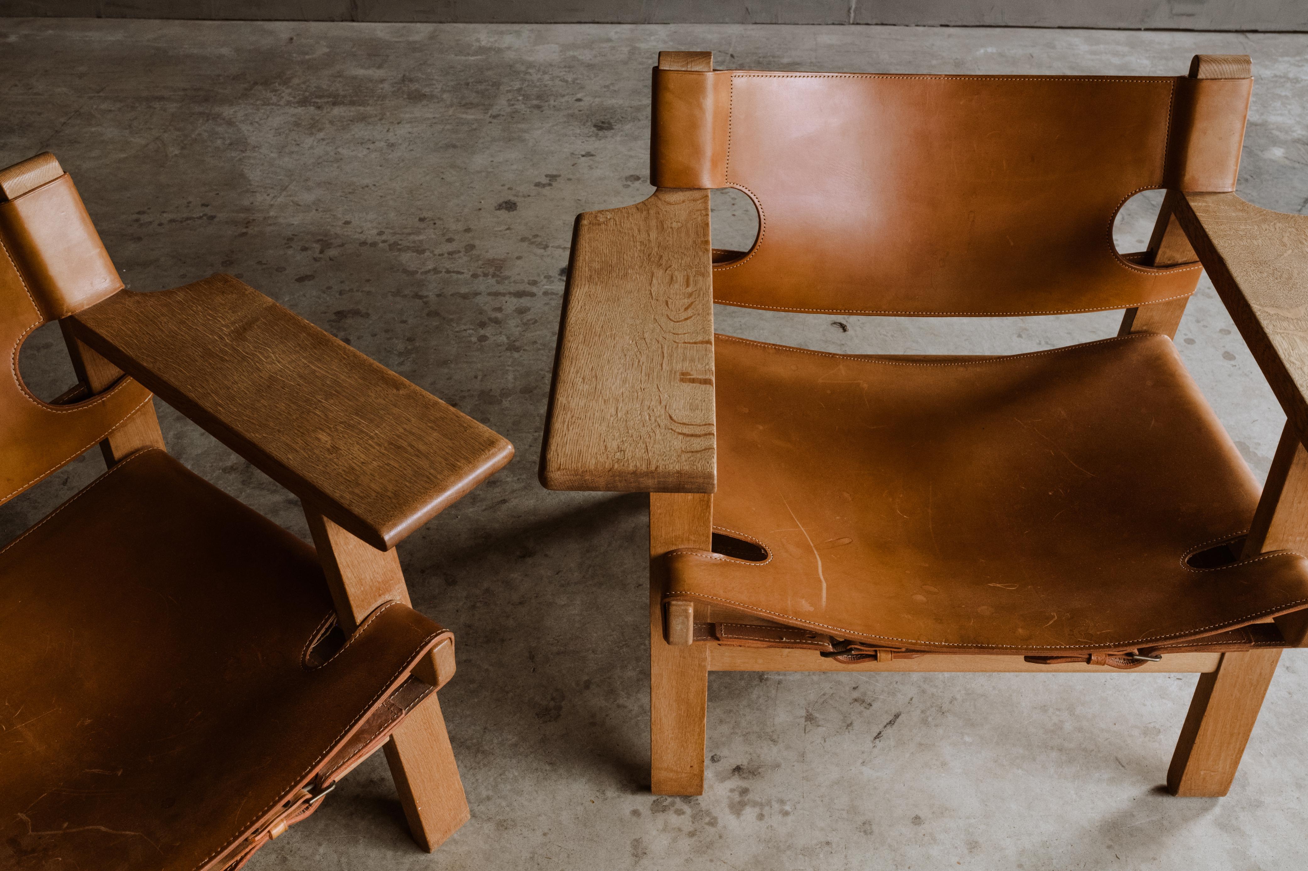 European Vintage Pair of Spanish Chairs Designed by Børge Mogensen, Denmark, 1970s