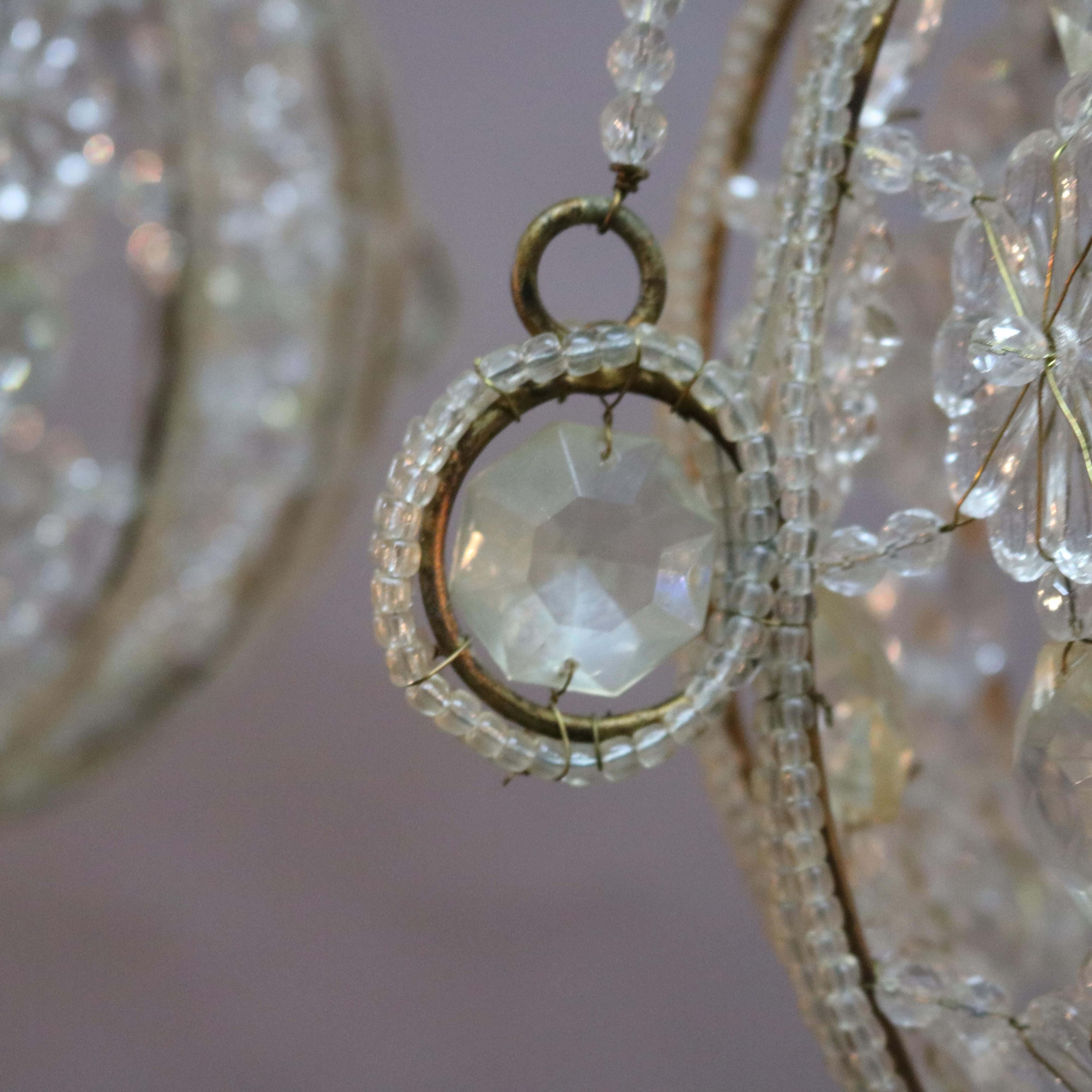 Vintage Pair of Spherical Brass and Cut Crystal Chandeliers, 20th Century 5