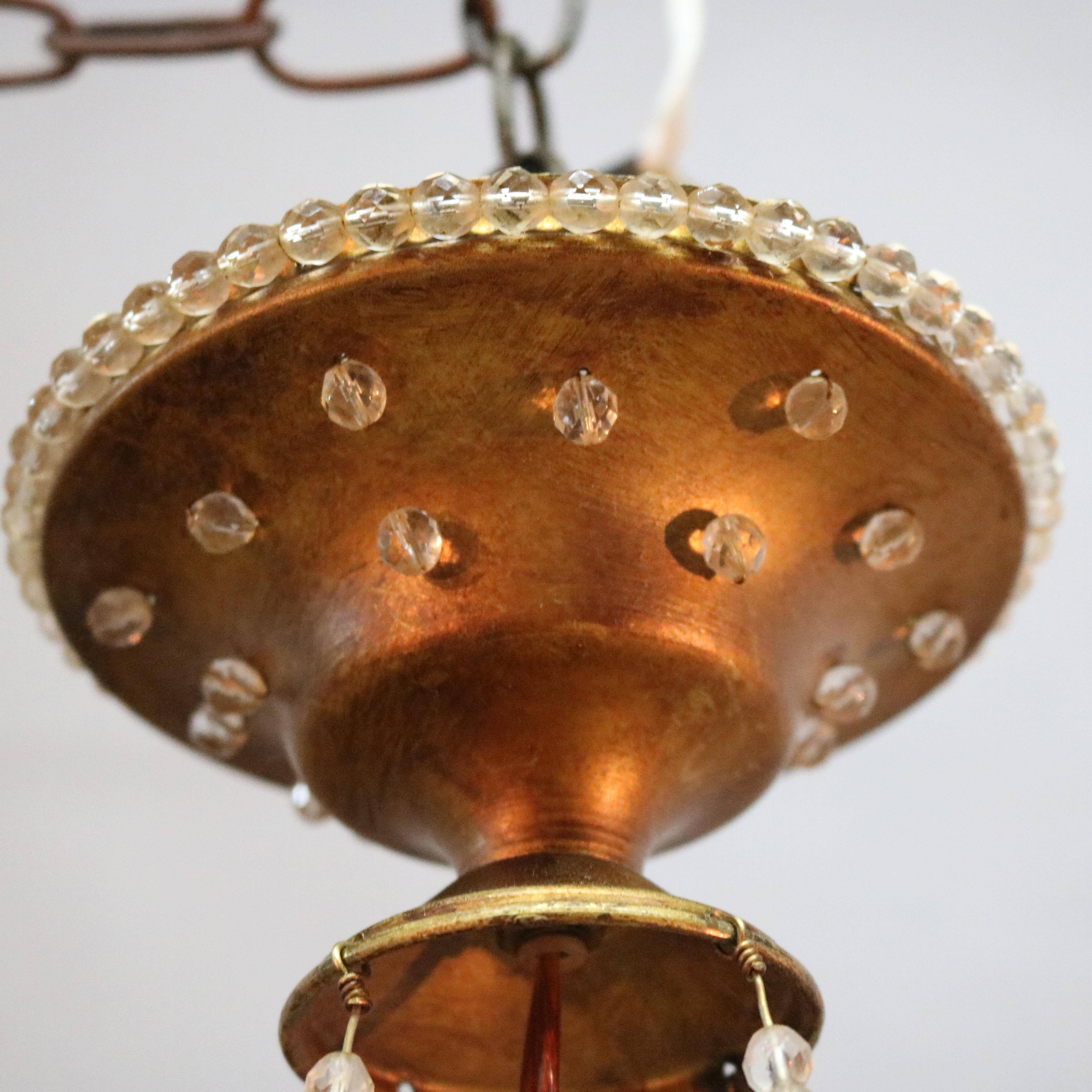 Vintage Pair of Spherical Brass and Cut Crystal Chandeliers, 20th Century 6