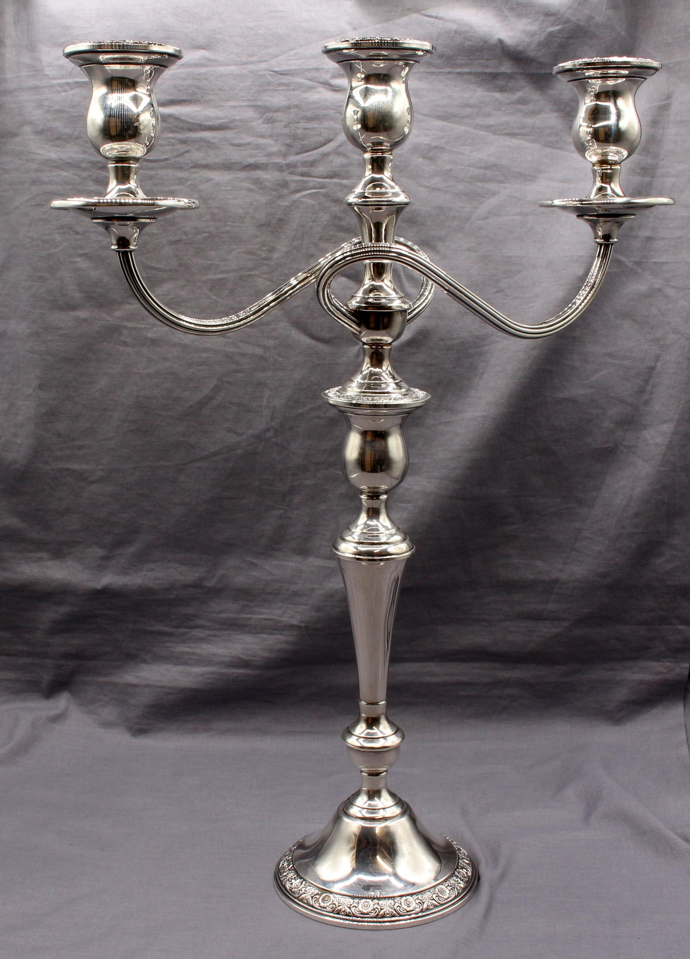 Vintage pair of sterling silver candelabras, 