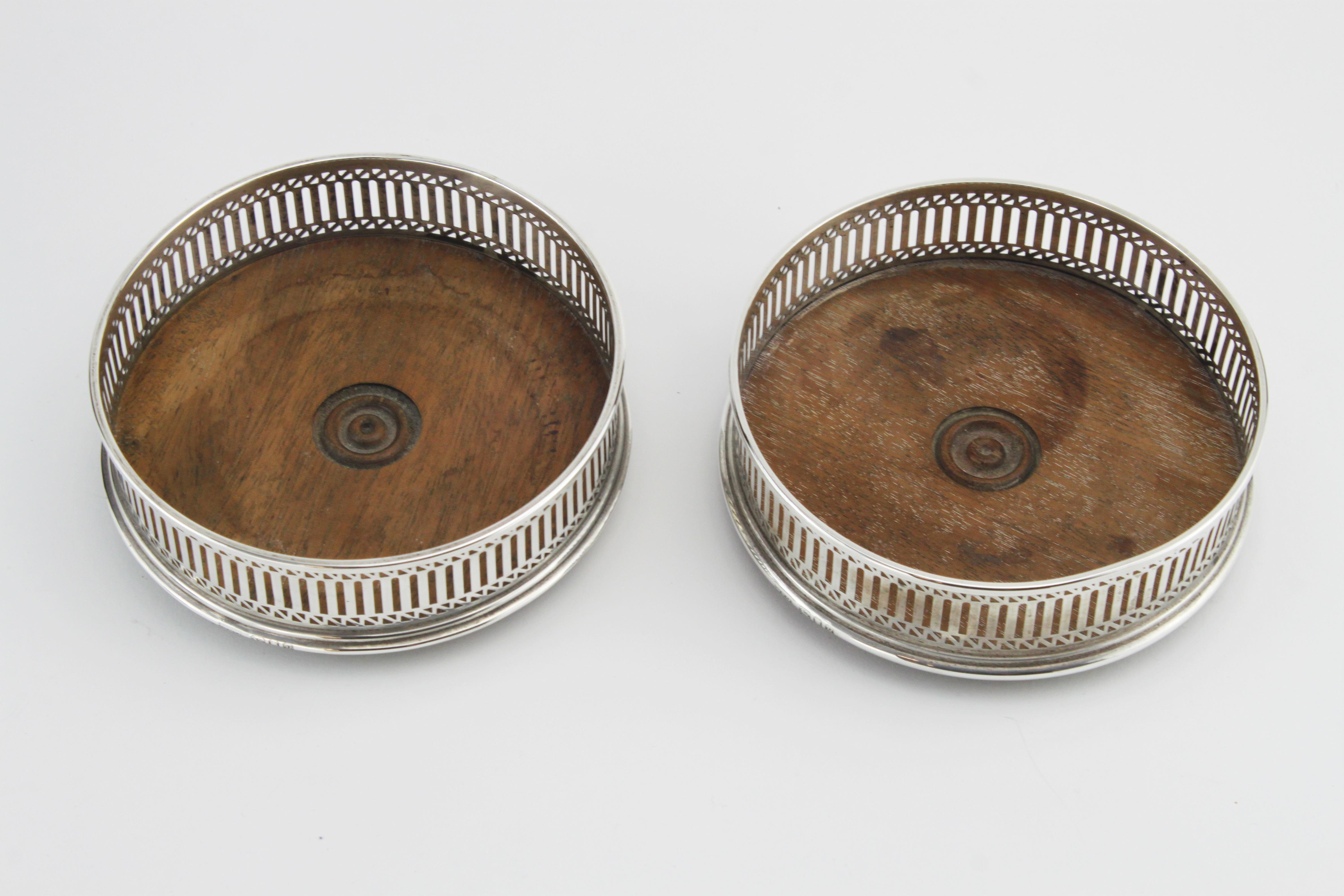 British Vintage Pair of Sterling Silver Coasters, London, 1986