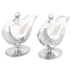 Vintage Pair of Sterling Silver Swan Sauceboats 1993