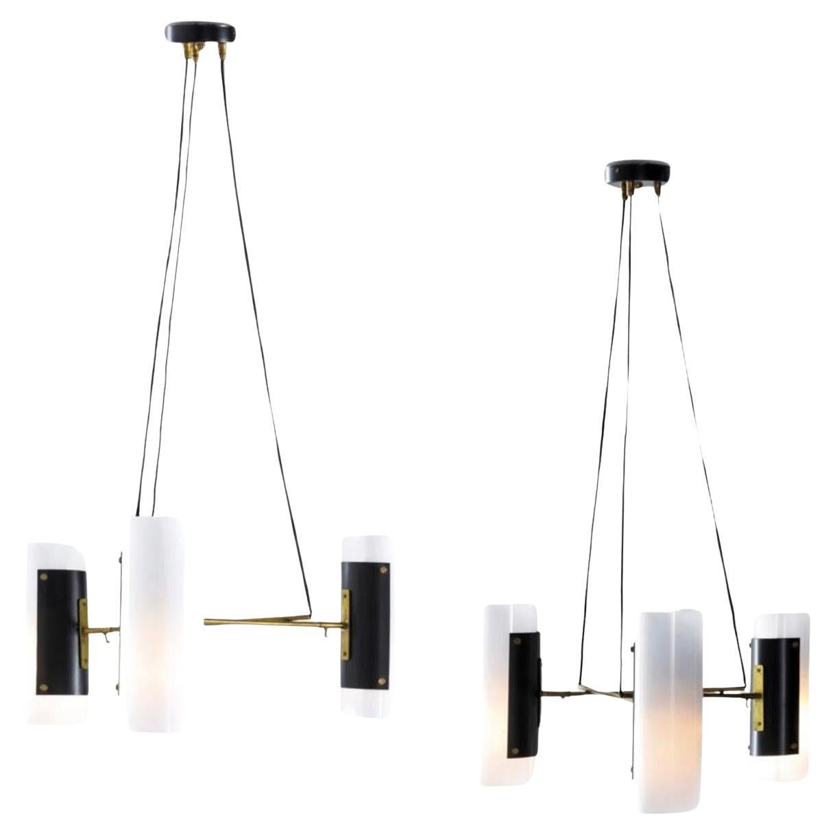 Vintage Pair of Stilux Brass & Glass Pendants