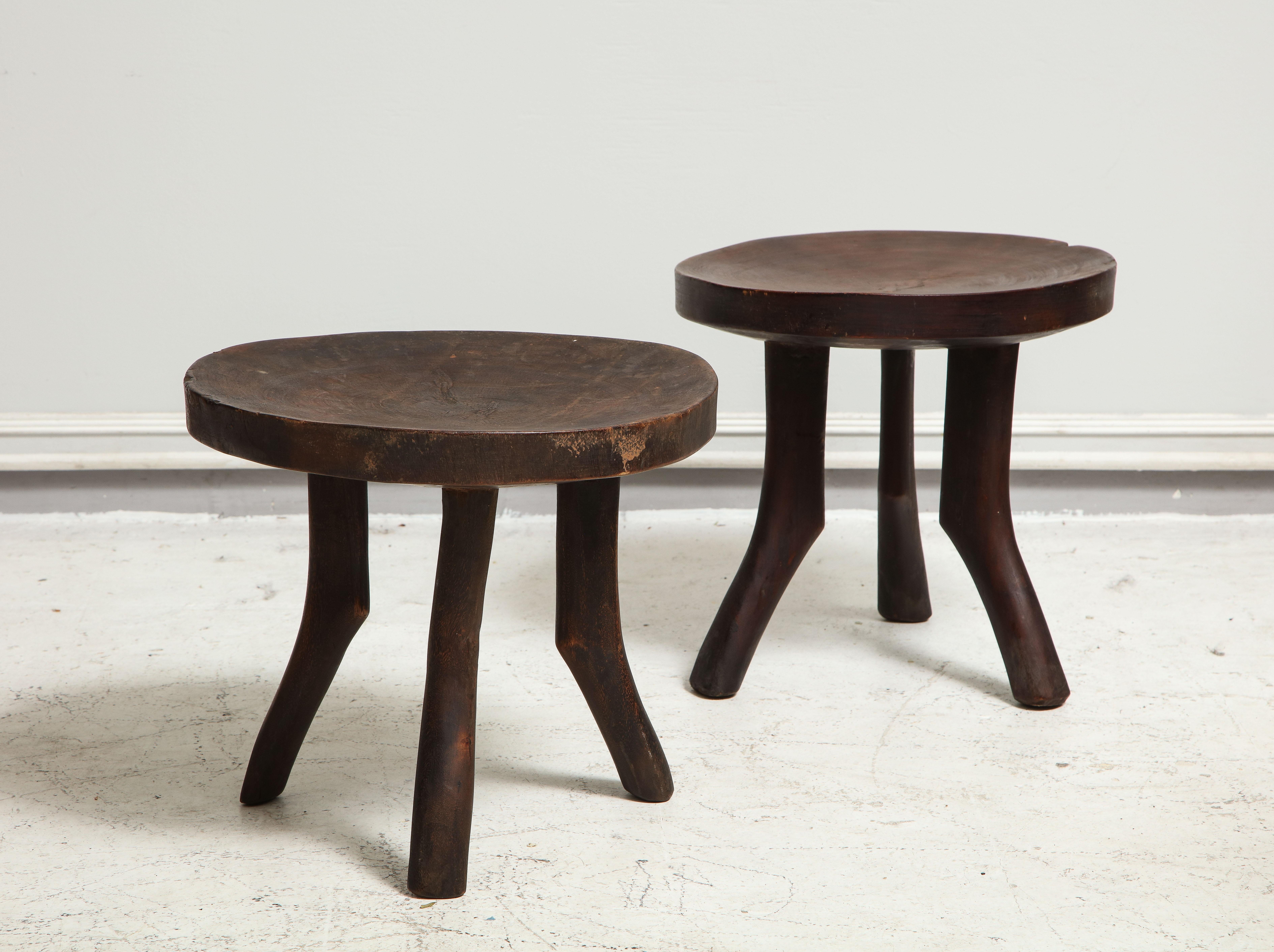 Burkinabe Pair of Vintage Stools in the Perriand Manner