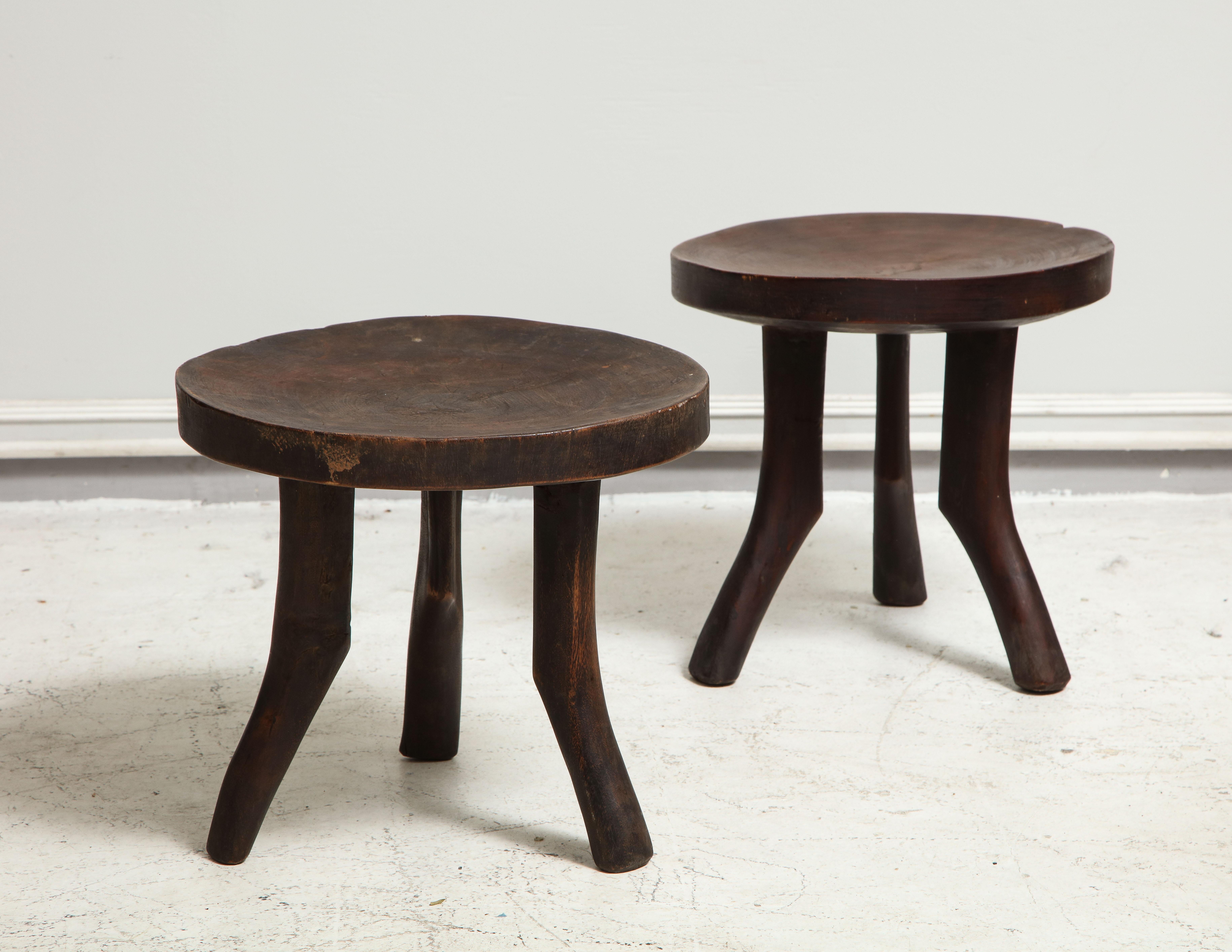 Hand-Carved Pair of Vintage Stools in the Perriand Manner