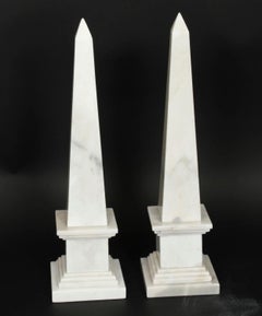 Vintage Pair of Stunning Carrara Marble Obelisks Mid 20th Century