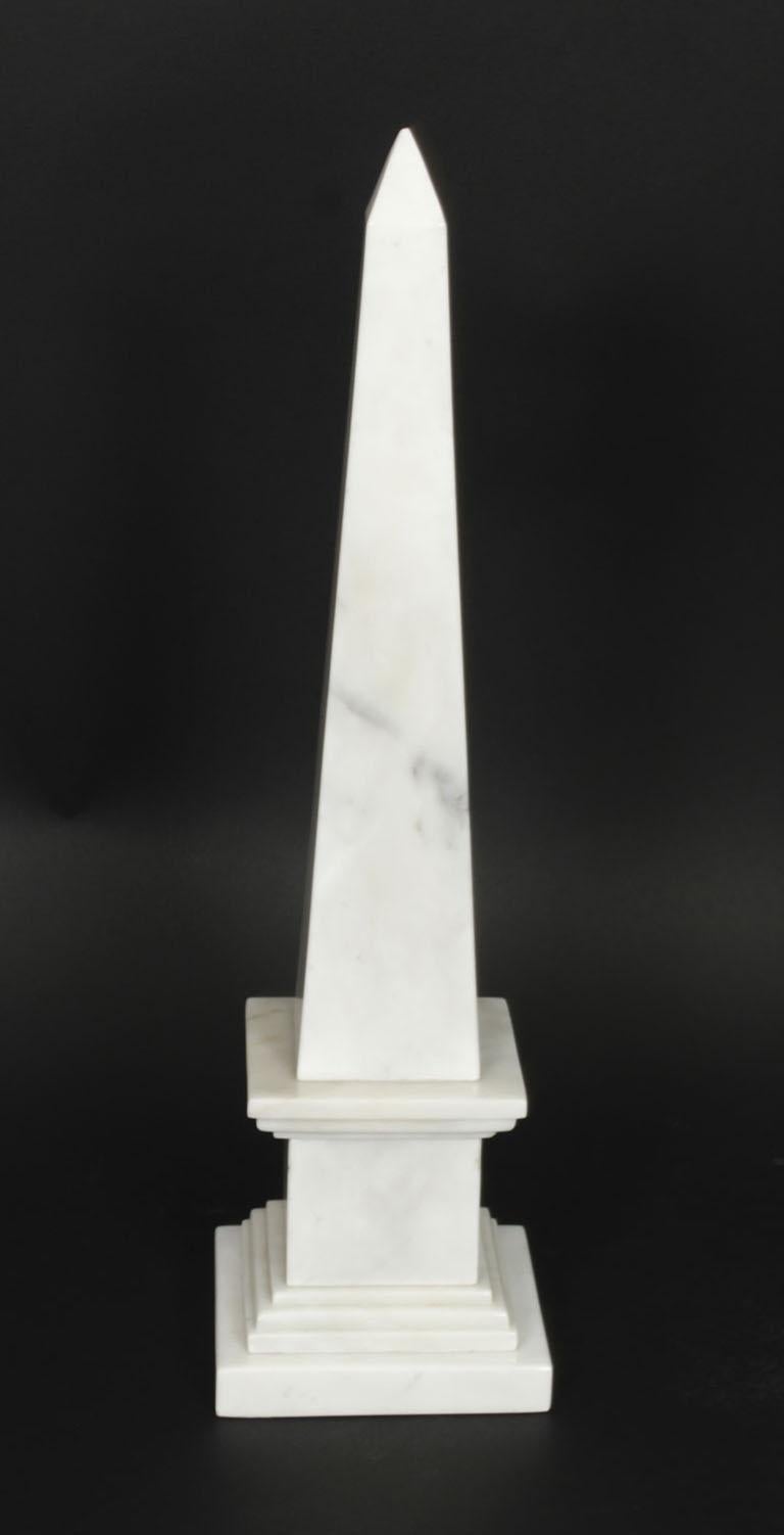 Empire Revival Vintage Pair of Stunning Carrara Marble Obelisks Mid 20th Century For Sale