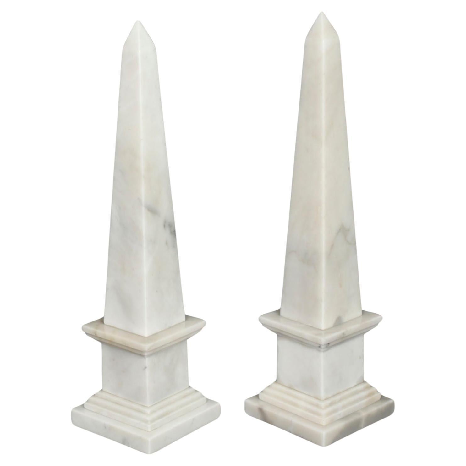 Vintage Pair of Stunning Carrara Marble Obelisks Mid 20th Century