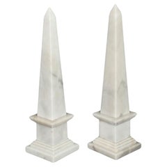 Vintage Pair of Stunning Carrara Marble Obelisks Mid 20th Century