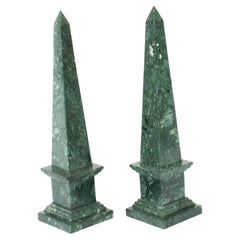 Vintage Pair of Stunning Green Marble Obelisks Mid 20th C