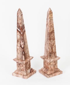 Vintage Pair of Stunning Pink Marble Obelisks Mid 20th C