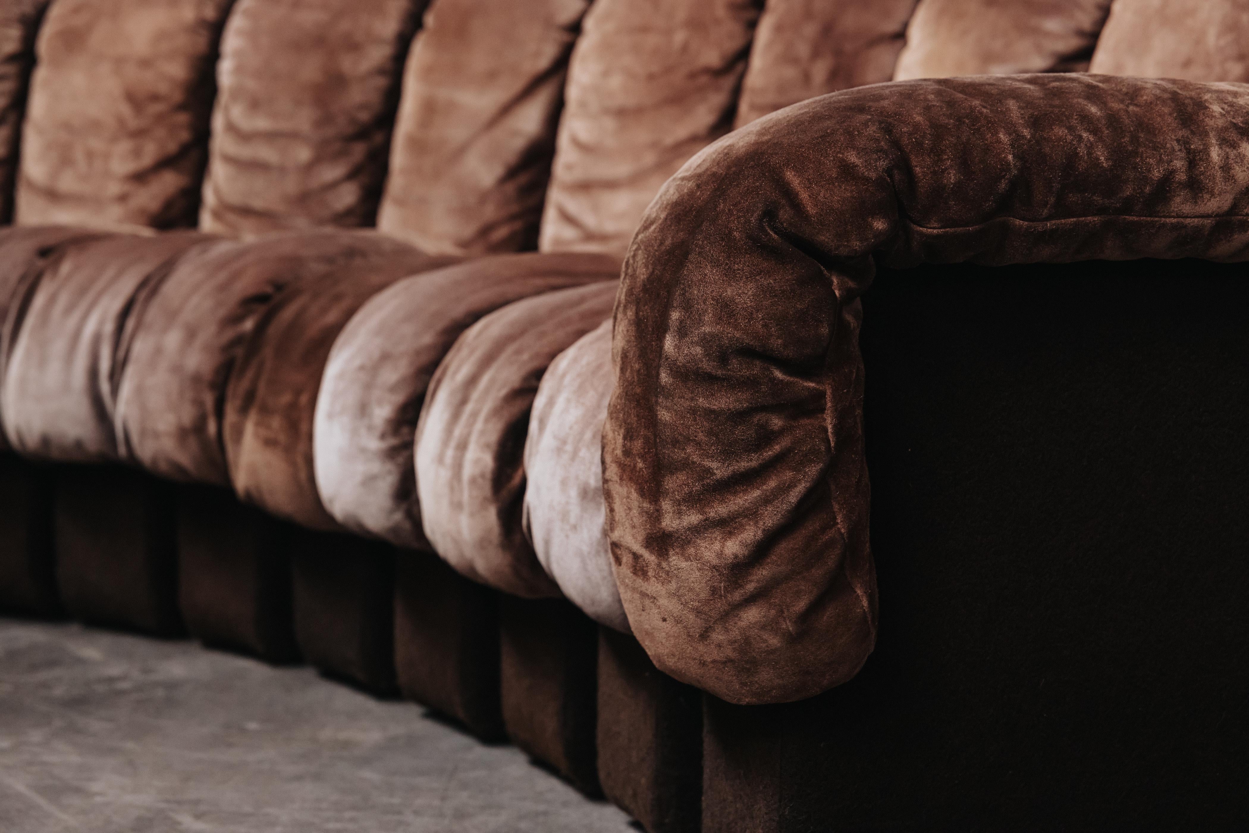 Vintage Pair Of Suede De Sede DS-600 Nonstop Modular Sofas, Circa 1970 For Sale 2