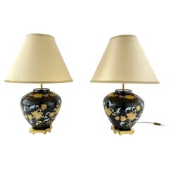 Vintage Pair Of Table Lamps 1980s  Bronze And Porcelain Paired Lamps, France