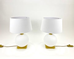 Vintage Pair of Table Lamps in Brass and Opaline Glass by Holtkötter, 2000