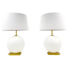 Vintage Pair of Table Lamps in Brass and Opaline Glass by Holtkötter, 2000