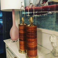 Vintage Pair of Table Lamps Pencil Wrapped and Brass Completely Restored