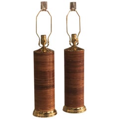 Vintage Pair of Table Lamps Pencil Wrapped and Brass Completely Restored