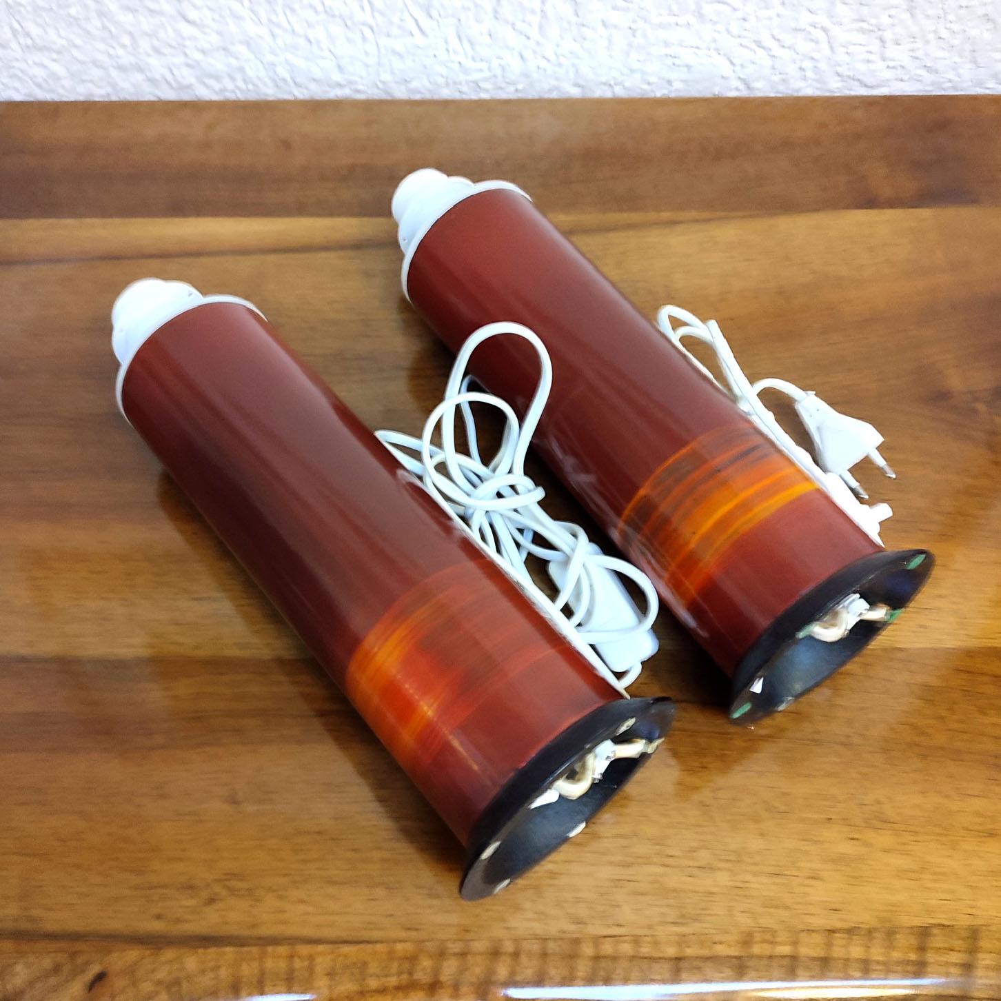 Vintage Pair of Table Lamps, Red Enamel, Italy, 1970s For Sale 6