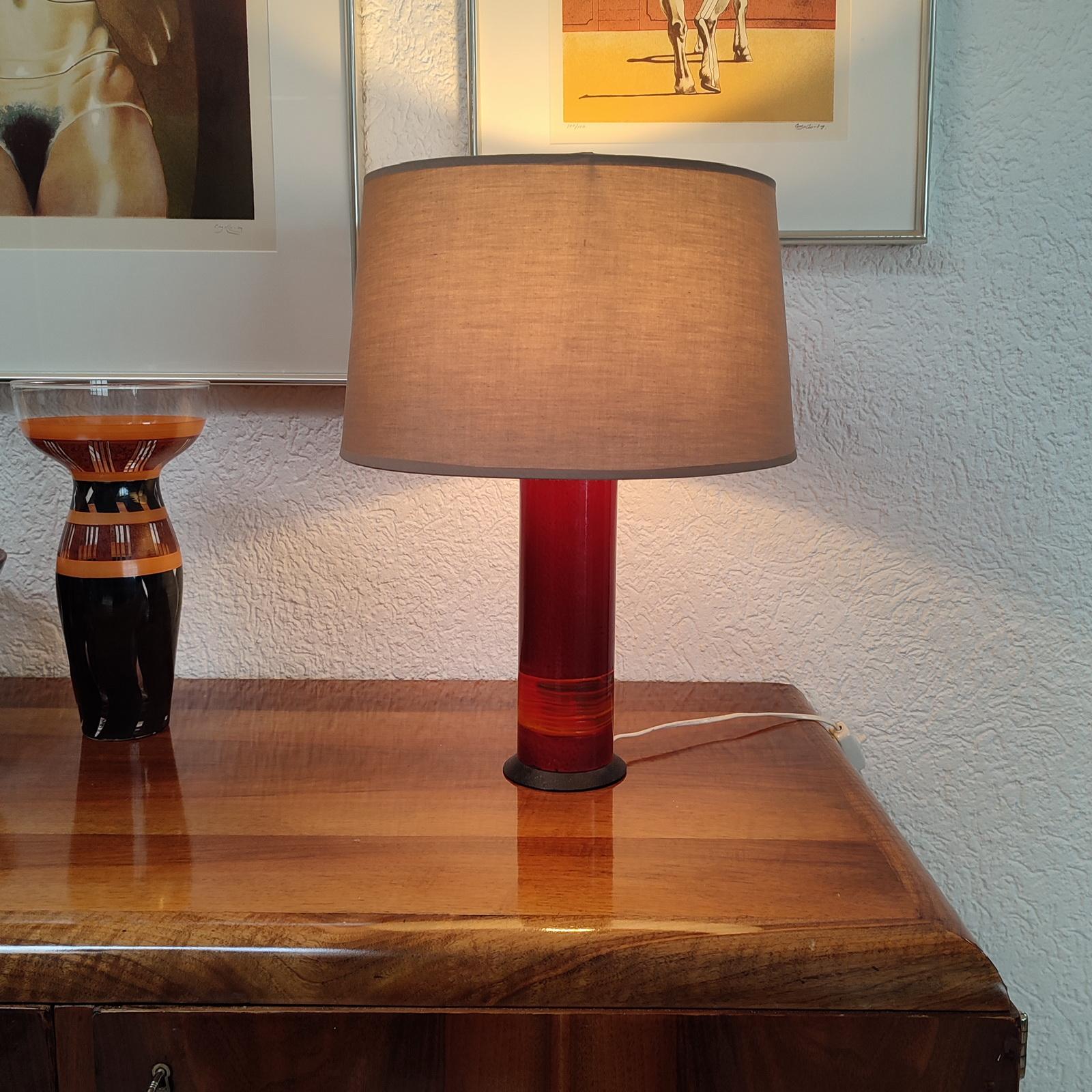 Italian Vintage Pair of Table Lamps, Red Enamel, Italy, 1970s For Sale