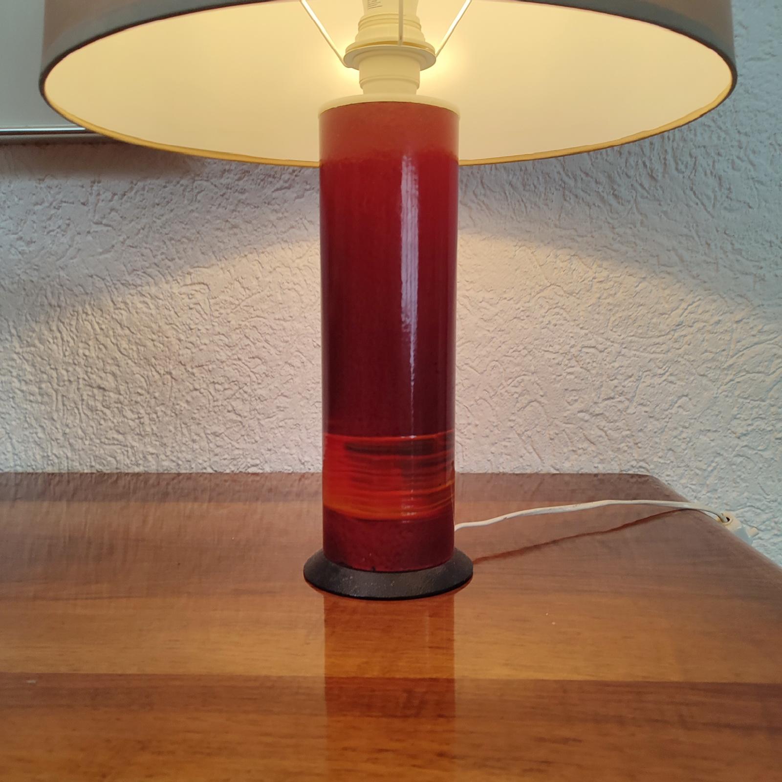Enameled Vintage Pair of Table Lamps, Red Enamel, Italy, 1970s For Sale
