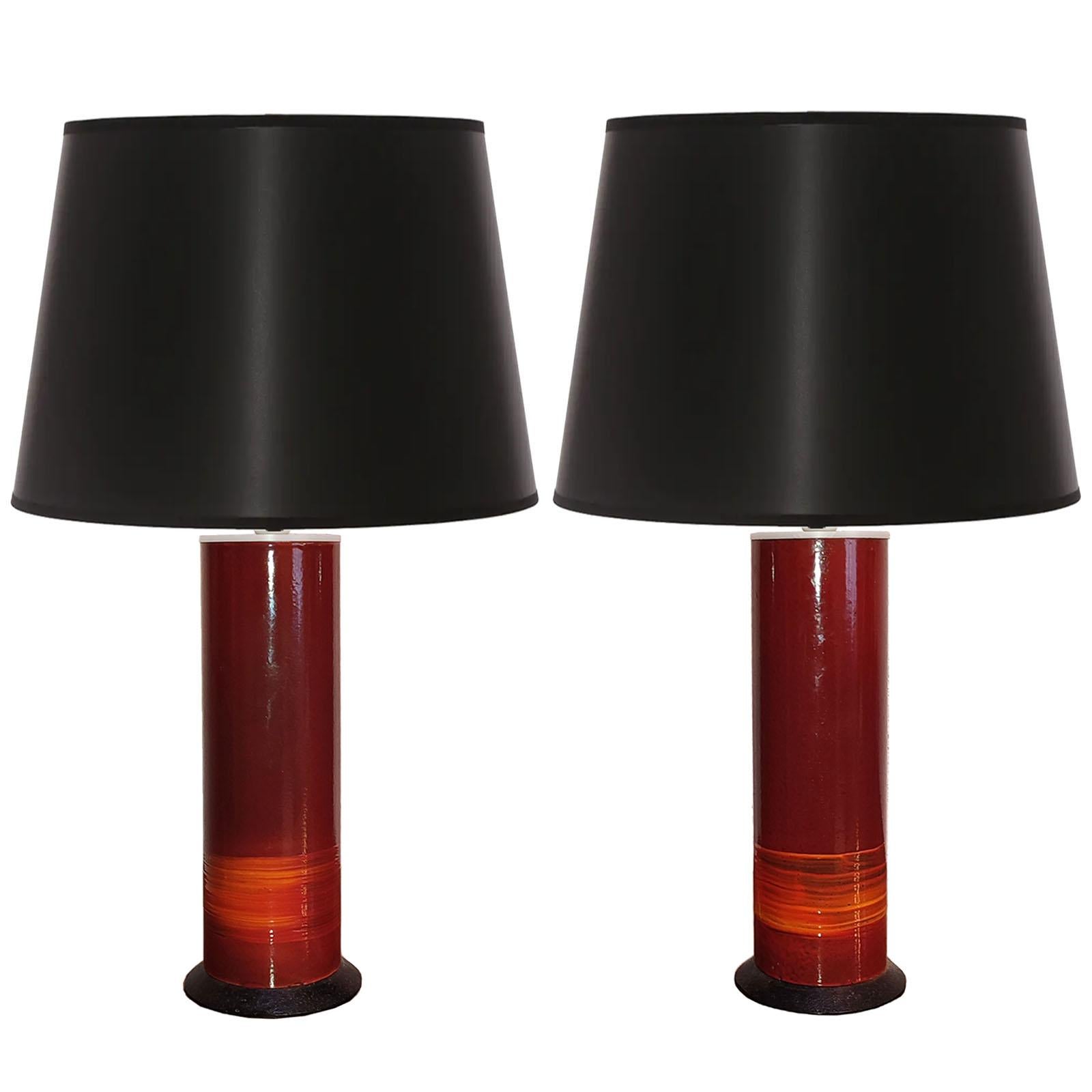 Mid-Century Modern Vintage Pair of Table Lamps, Red Enamel, Italy, 1970s For Sale