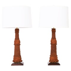 Vintage Pair of Table Lamps Wrapped in Rope