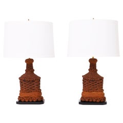 Coppia di lampade da tavolo vintage avvolte in una corda
