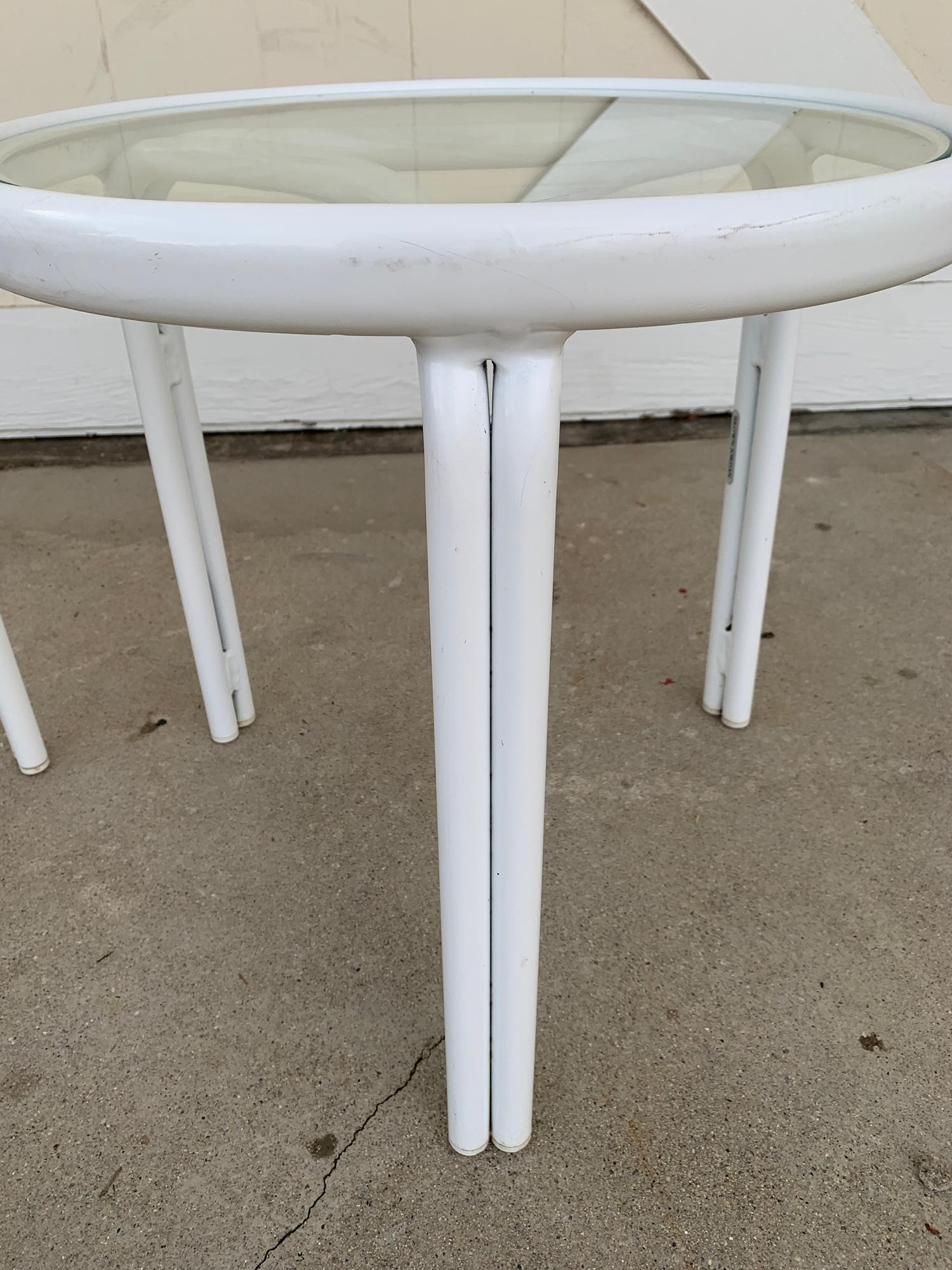 Vintage Pair of Tamiami Side Tables in White Metal and Glass Tops 3